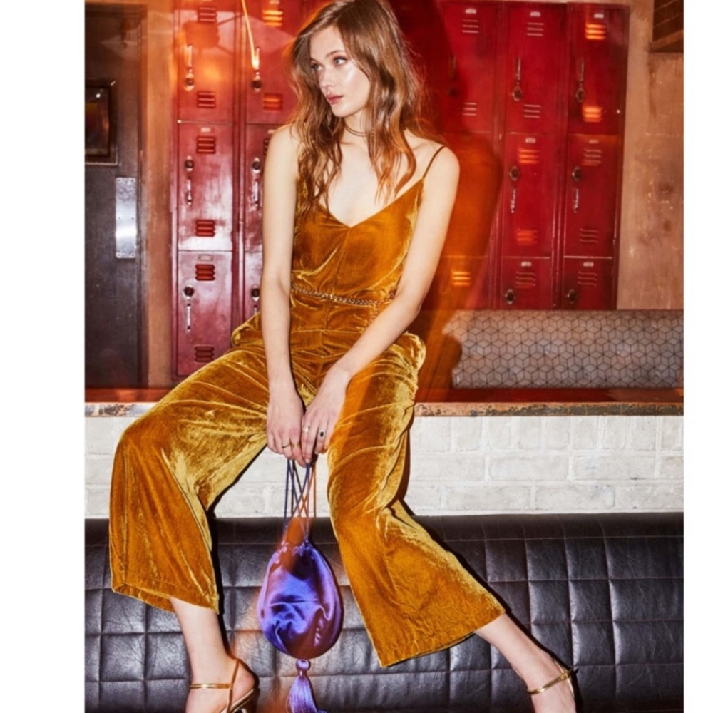 ASTR Hey Hey Metallic Velvet Romper NWT